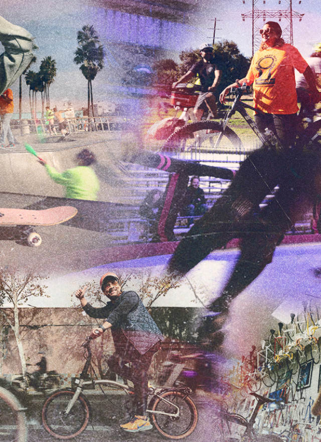 LA on Wheels logo in front of a collage of different modes of transportation